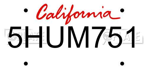5HUM751 California License Plate