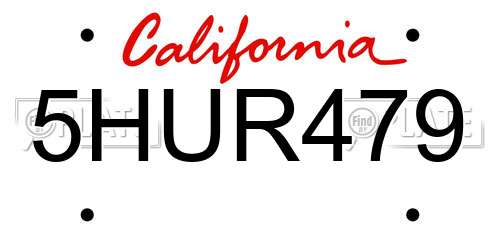 5HUR479 California License Plate