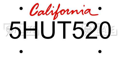 5HUT520 California License Plate