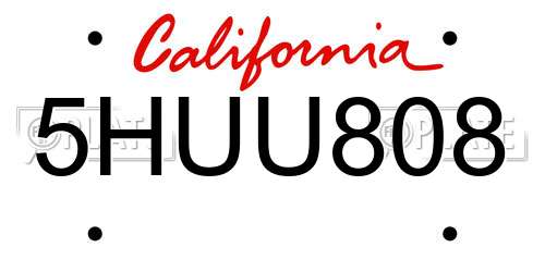 5HUU808 California License Plate