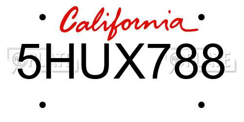 5HUX788 California License Plate