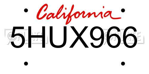 5HUX966 California License Plate