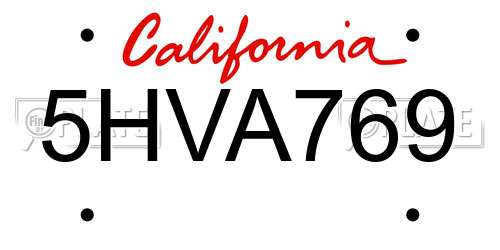 5HVA769 California License Plate