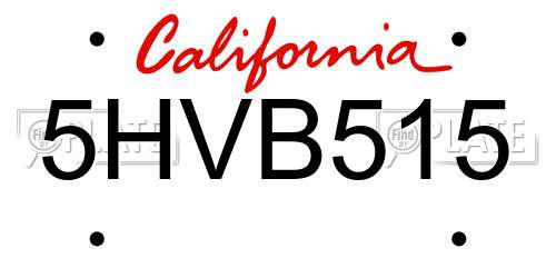 5HVB515 California License Plate
