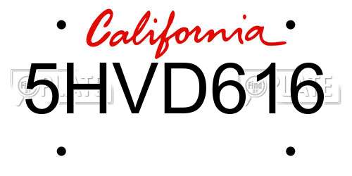 5HVD616 California License Plate