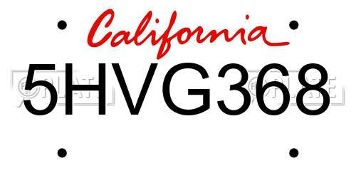 5HVG368 California License Plate