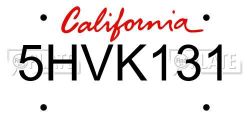 5HVK131 California License Plate