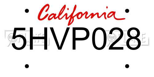 5HVP028 California License Plate