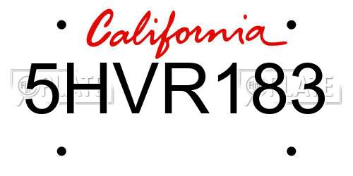 5HVR183 California License Plate
