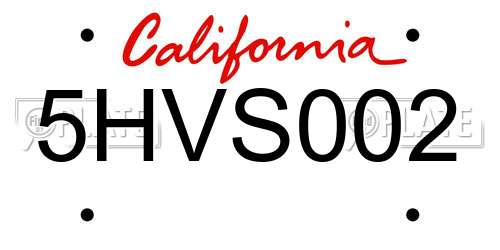 5HVS002 California License Plate