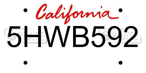 5HWB592 California License Plate