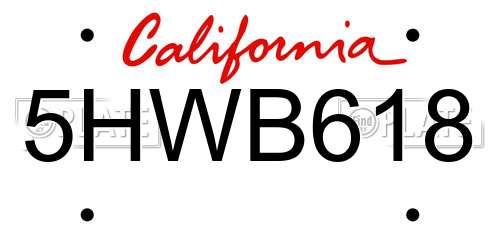 5HWB618 California License Plate