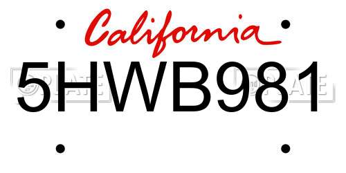 5HWB981 California License Plate