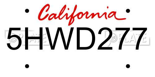 5HWD277 California License Plate