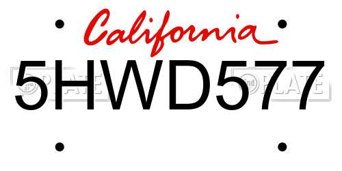 5HWD577 California License Plate