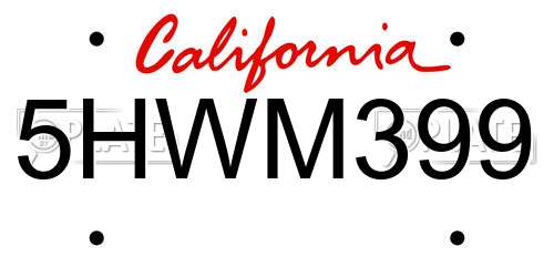 5HWM399 California License Plate