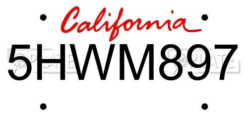 5HWM897 California License Plate