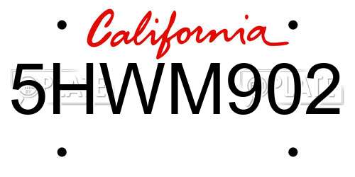 5HWM902 California License Plate
