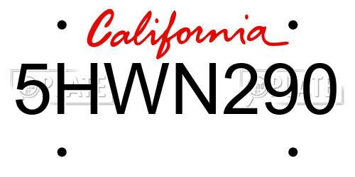 5HWN290 California License Plate