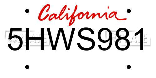 5HWS981 California License Plate