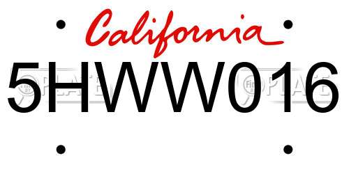 5HWW016 California License Plate
