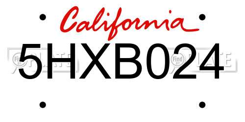 5HXB024 California License Plate
