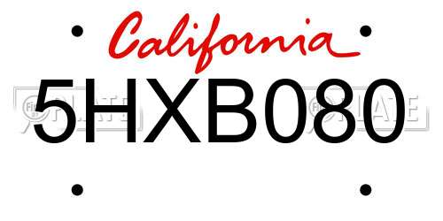 5HXB080 California License Plate