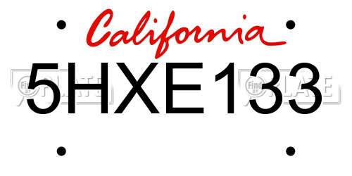 5HXE133 California License Plate