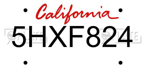 5HXF824 California License Plate