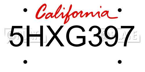 5HXG397 California License Plate