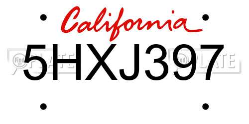 5HXJ397 California License Plate