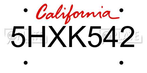 5HXK542 California License Plate