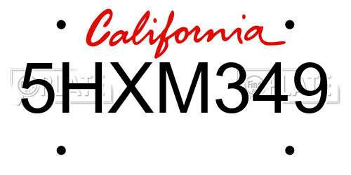 5HXM349 California License Plate