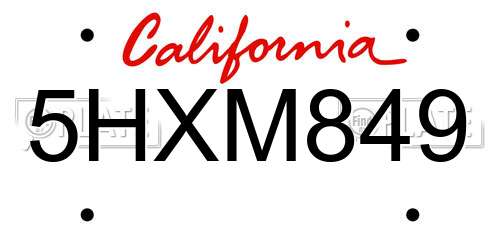 5HXM849 California License Plate