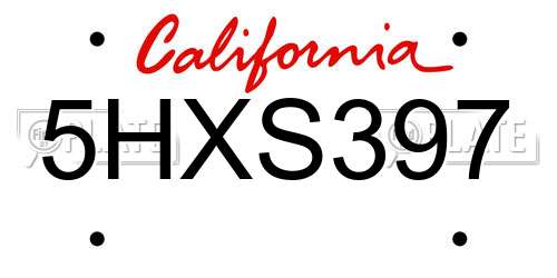 5HXS397 California License Plate