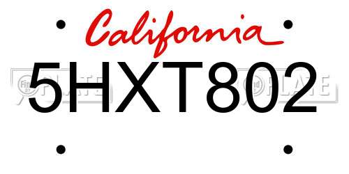 5HXT802 California License Plate