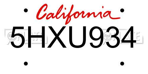 5HXU934 California License Plate