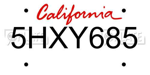 5HXY685 California License Plate