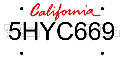 5HYC669 California License Plate