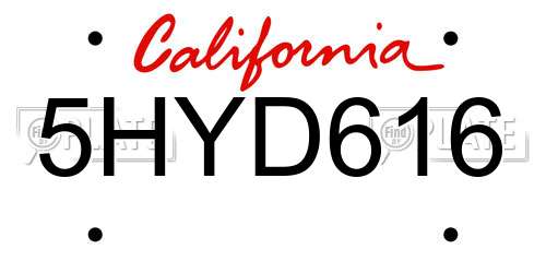 5HYD616 California License Plate