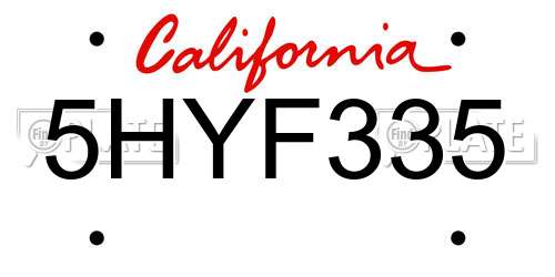 5HYF335 California License Plate