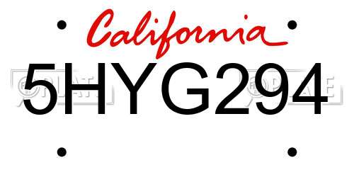 5HYG294 California License Plate