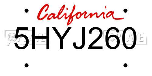 5HYJ260 California License Plate