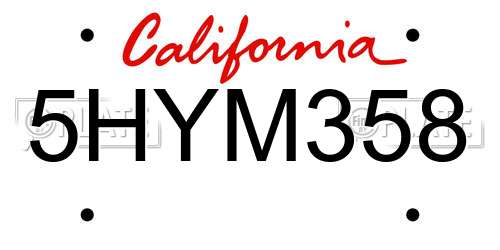 5HYM358 California License Plate