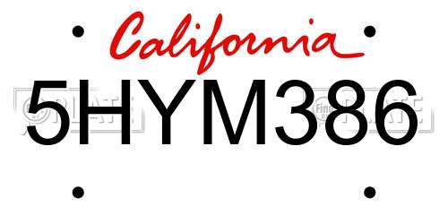 5HYM386 California License Plate