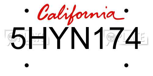 5HYN174 California License Plate