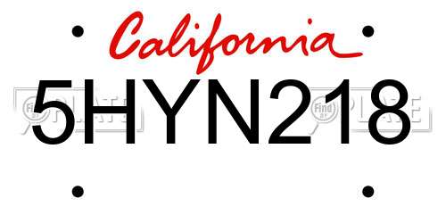5HYN218 California License Plate