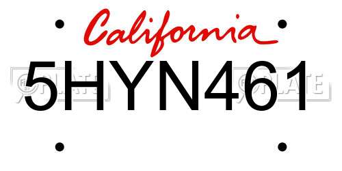 5HYN461 California License Plate