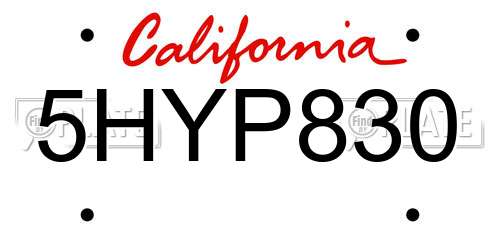 5HYP830 California License Plate