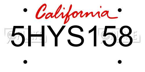 5HYS158 California License Plate